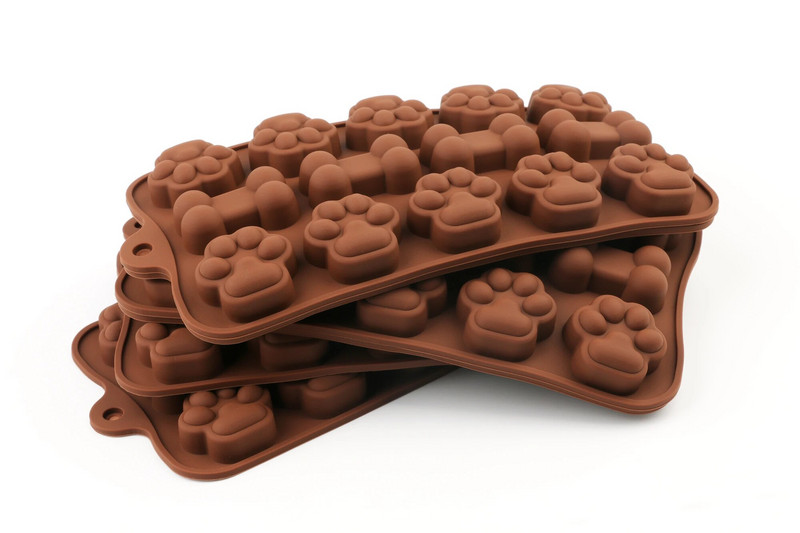 Naujas Šuns pėdsakas Silikoninis šokolado formelės pyrago formelės kaulinis sausainių pjaustyklė Fondant 3D DIY Cat Paw saldainių formelės kepimo priedai