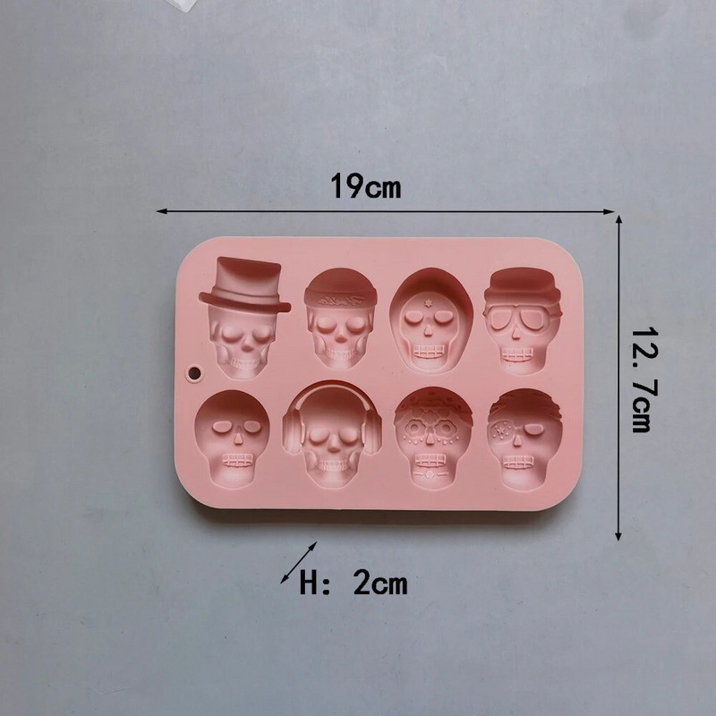 8 skylių kaukolės modeliavimas silikoninis ledo blokas, forma „pasidaryk pats“ šokoladiniai saldainiai Tortų dekoravimas Kepimo priedai Ledo gabaliukų kubelių gamyba