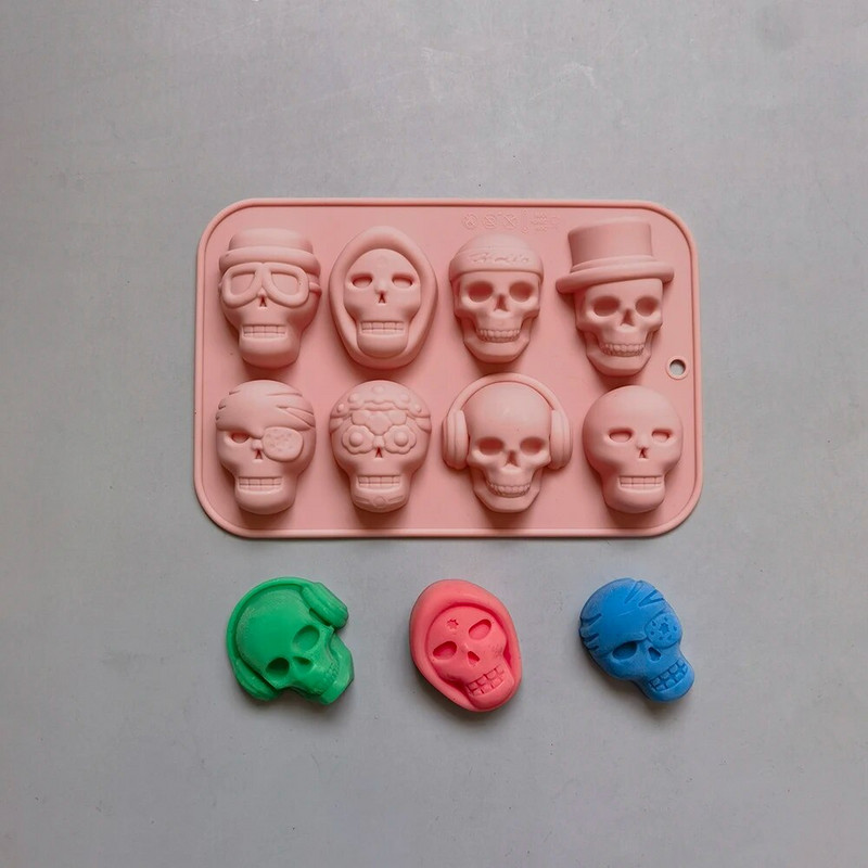 8 skylių kaukolės modeliavimas silikoninis ledo blokas, forma „pasidaryk pats“ šokoladiniai saldainiai Tortų dekoravimas Kepimo priedai Ledo gabaliukų kubelių gamyba