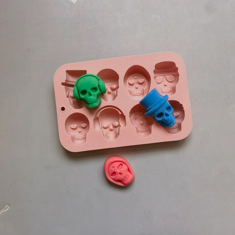 8 skylių kaukolės modeliavimas silikoninis ledo blokas, forma „pasidaryk pats“ šokoladiniai saldainiai Tortų dekoravimas Kepimo priedai Ledo gabaliukų kubelių gamyba