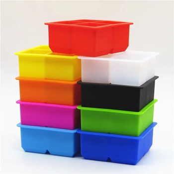 4 решетки Голяма силиконова квадратна тава за кубчета лед Форма Форма за производство на кубчета лед Кухненски аксесоари