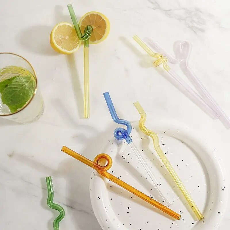 Ins Spalva Aplinkos apsauga Atsparus karščiui Atsparus Šalčiui Twist Stiklo Šiaudų Sultys Kava Pailgintas Mielas Išlenktas