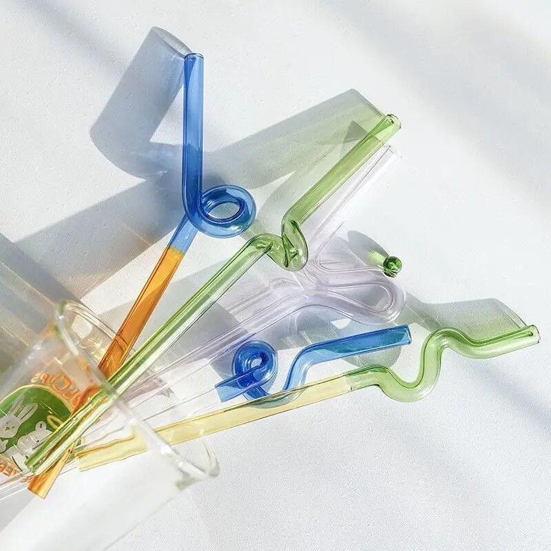 Ins Spalva Aplinkos apsauga Atsparus karščiui Atsparus Šalčiui Twist Stiklo Šiaudų Sultys Kava Pailgintas Mielas Išlenktas