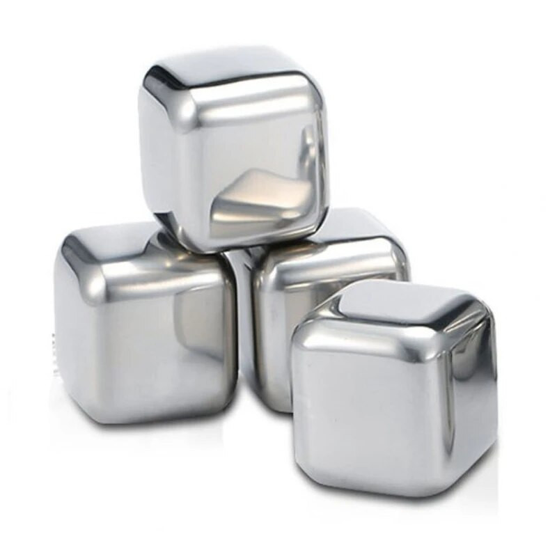 3D moliūgo kvadrato formos aušinimo akmuo Maisto klasės 304 nerūdijančio plieno viskis Sake Shochu pakartotinio naudojimo aušintuvo strypo įrankis metalinis ledo kubelis