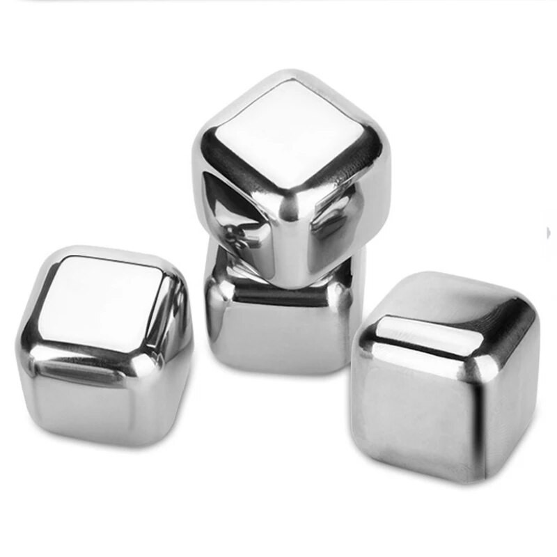 3D moliūgo kvadrato formos aušinimo akmuo Maisto klasės 304 nerūdijančio plieno viskis Sake Shochu pakartotinio naudojimo aušintuvo strypo įrankis metalinis ledo kubelis