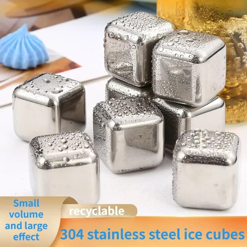 Nerūdijančio plieno ledo kubelių rinkinys Daugkartinio naudojimo atšaldymo akmenukai viskio vynui Vyno aušinimo kubeliui šaldymui roko vakarėlio baro įrankis 2/5 vnt.