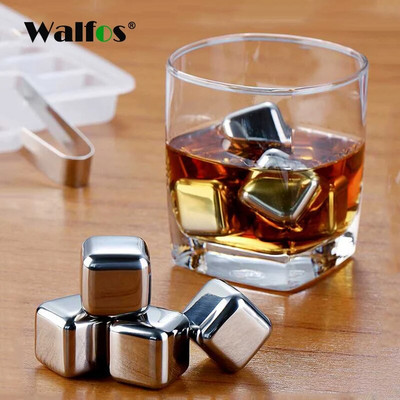 WALFOS 100% Pietre de whisky din oțel inoxidabil de calitate alimentară, cub de gheață, piatră de whisky, răcitor pentru whisky