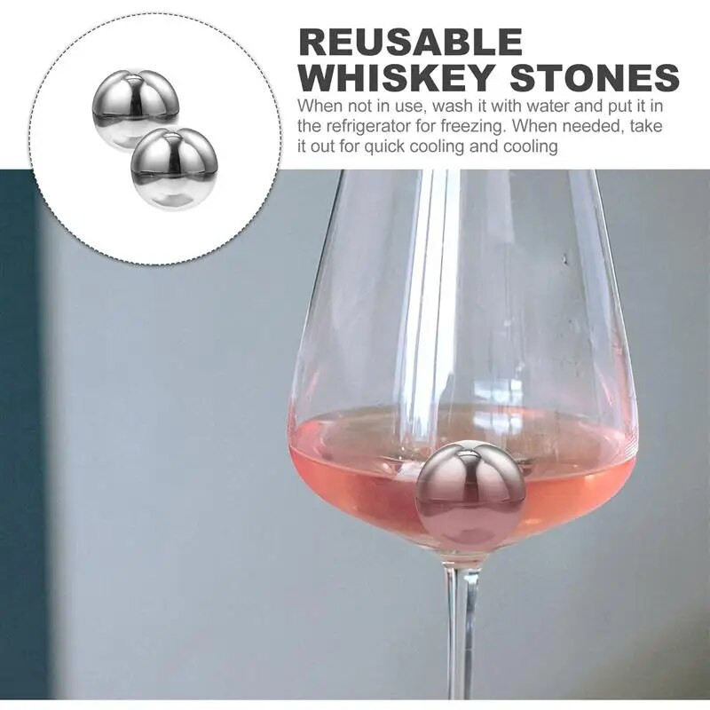 2 vnt. nerūdijančio plieno ledo kubeliai, daugkartiniai šaldantys akmenys metaliniai akmenys rutulinis viskis degtinė vynas alus uolienų aušintuvas baro įrankiai
