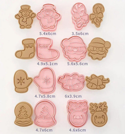 Χριστουγεννιάτικο Snowflake Cookie Cutter Πλαστικό τρισδιάστατο πιεσόμενο καλούπι μπισκότων Σφραγίδα Άγιου Βασίλη Κουδούνι μελόψωμο Χριστουγεννιάτικο ψήσιμο DIY Εργαλεία