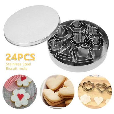 24 τμχ Σετ καλουπιών για μπισκότα κοπής από ανοξείδωτο ατσάλι DIY Γεωμετρικά σχήματα Mini Kitchen Baking AccsSuppliesKitchen