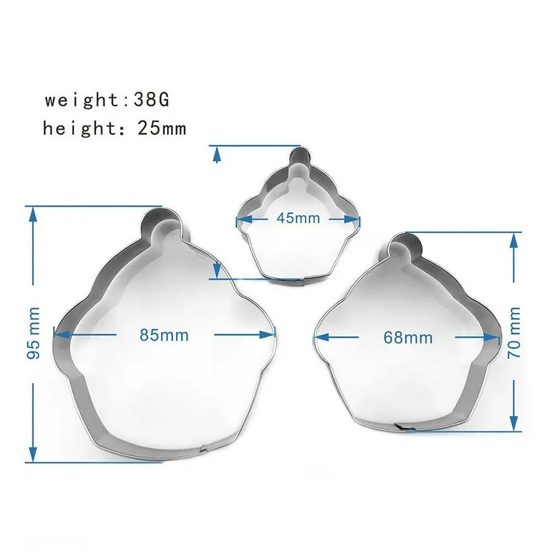 3 vnt. kekso formos nerūdijančio plieno biskvito formos puodelio pyrago sausainių pjaustyklės kepimo įrankis deserto reikmenys