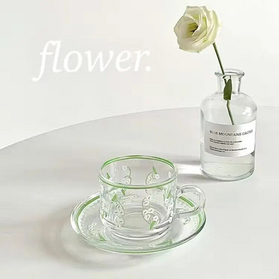 Kūrybiškas kavos puodelių lėkštučių rinkinys Korėjietiški puodeliai Rankomis dažyti augalai Gėlės kavos puodelis Namų virtuvė Geriamųjų reikmenų espreso puodeliai