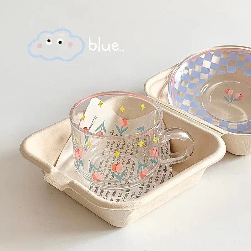 Kūrybiškas kavos puodelių lėkštučių rinkinys Korėjietiški puodeliai Rankomis dažyti augalai Gėlės kavos puodelis Namų virtuvė Geriamųjų reikmenų espreso puodeliai