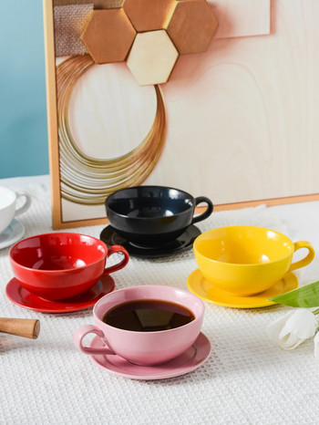 1 бр порцеланова чаша и 1 бр чиния, модерен комплект едноцветни чаши за кафе за дома, офиса