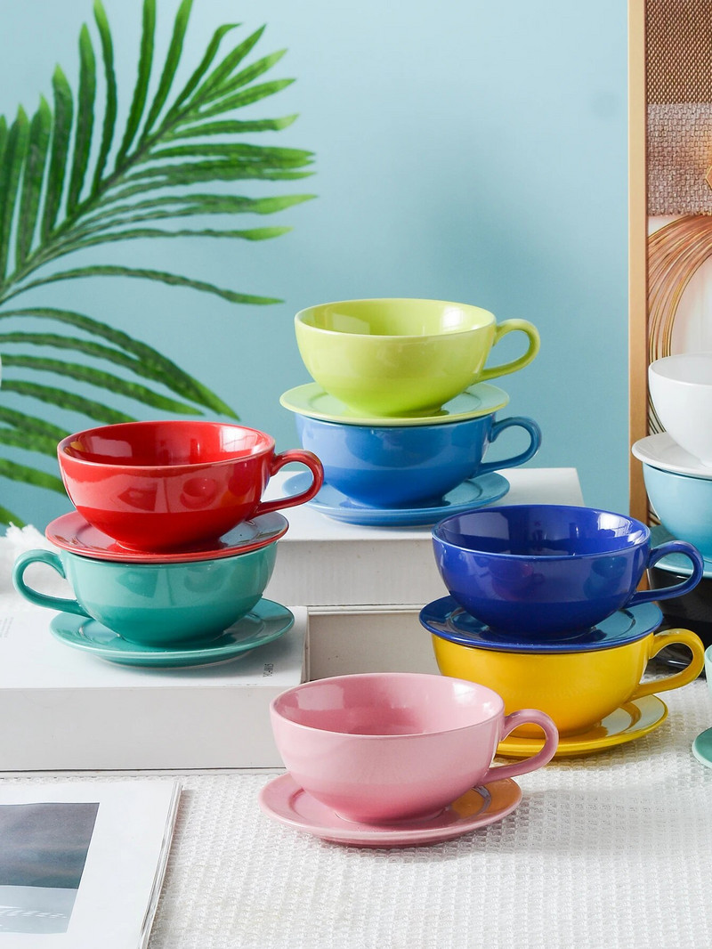 1vnt porcelianinis puodelis ir 1vnt lėkštė, modernus vienspalvių kavos puodelių rinkinys namams, biurui