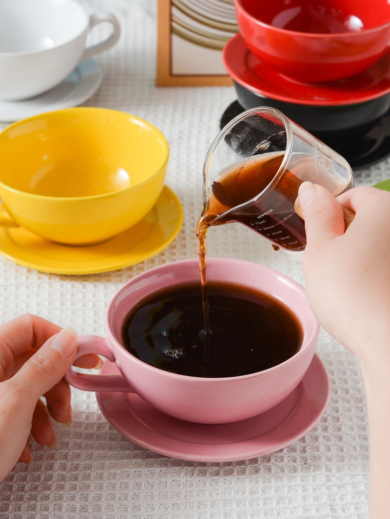 1vnt porcelianinis puodelis ir 1vnt lėkštė, modernus vienspalvių kavos puodelių rinkinys namams, biurui