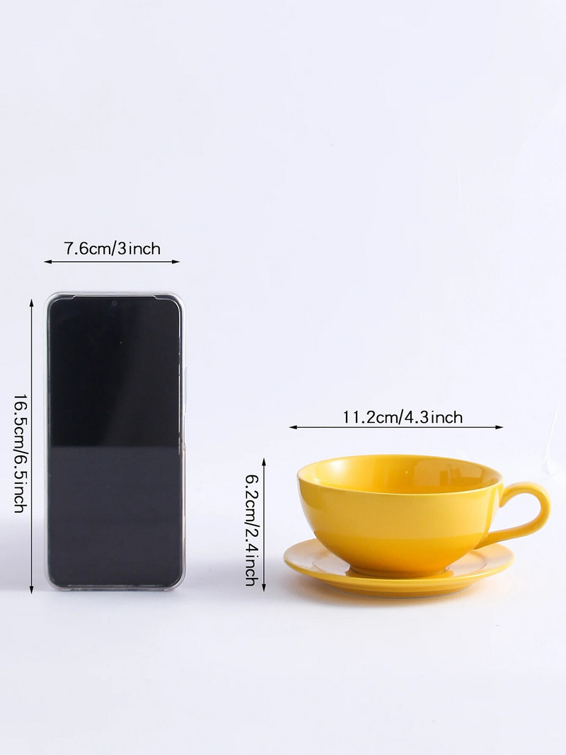 1vnt porcelianinis puodelis ir 1vnt lėkštė, modernus vienspalvių kavos puodelių rinkinys namams, biurui