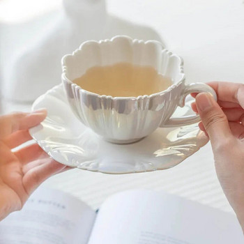 Венчелистче Керамична чаша Творческа семпла чаша за кафе Чинийка Офис Следобеден чай Съдове за напитки от висок клас Кухненски аксесоари от висок клас
