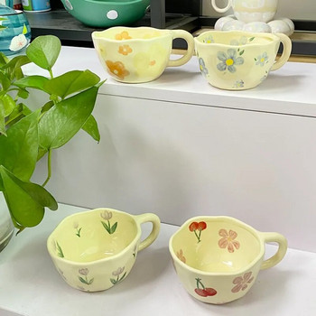 Керамични чаши Чаши за кафе Ръчно прищипани неправилни цветя Мляко Чаша за чай ins Корейски стил Овесена каша Чаша за закуска Съдове за напитки Кухня