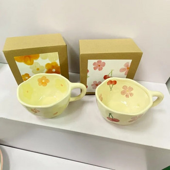 Керамични чаши Чаши за кафе Ръчно прищипани неправилни цветя Мляко Чаша за чай ins Корейски стил Овесена каша Чаша за закуска Съдове за напитки Кухня