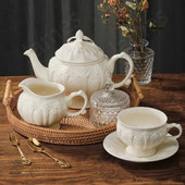 Κεραμικά σετ τσαγιού σε ανάγλυφο φλιτζάνι καφέ ευρωπαϊκής τεχνοτροπίας Κεραμικά σετ τσαγιού μονόχρωμη Τσαγιέρα και φλιτζάνια Απογευματινό σετ τσαγιού Κούπα