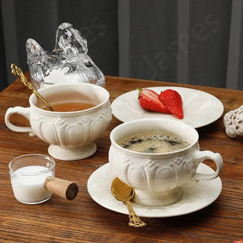 Чаша за кафе в европейски стил Релефна серия Чайник Керамични комплекти чаши за чай Реколта Едноцветен чайник и чаши Сервиз за следобеден чай Чаша