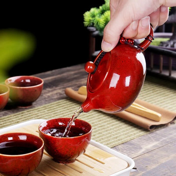 С пътна чанта 4 чаши Китайски кунг-фу комплект за чай Комплект за пътуване Керамичен преносим чайник Порцеланов чайник Gaiwan Чаши за чай Инструмент за чай