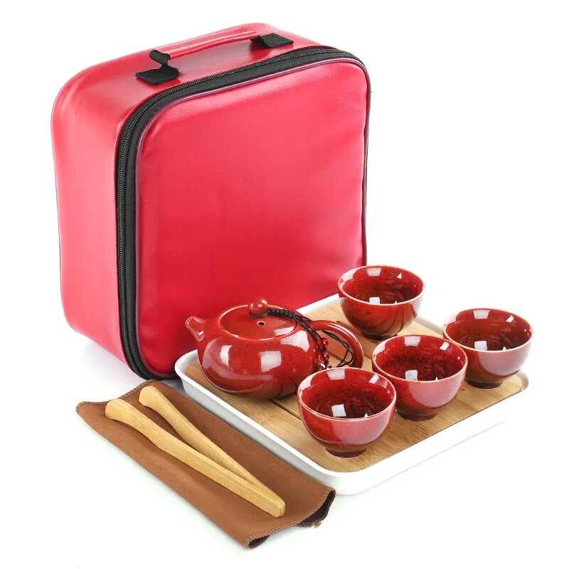 Su kelioniniu krepšiu 4 puodeliai Kinijos Kung Fu arbatos rinkinys Kelioninis rinkinys Keraminis nešiojamas arbatinukas porcelianinis arbatinukas Gaiwan arbatos puodeliai arbatos įrankis