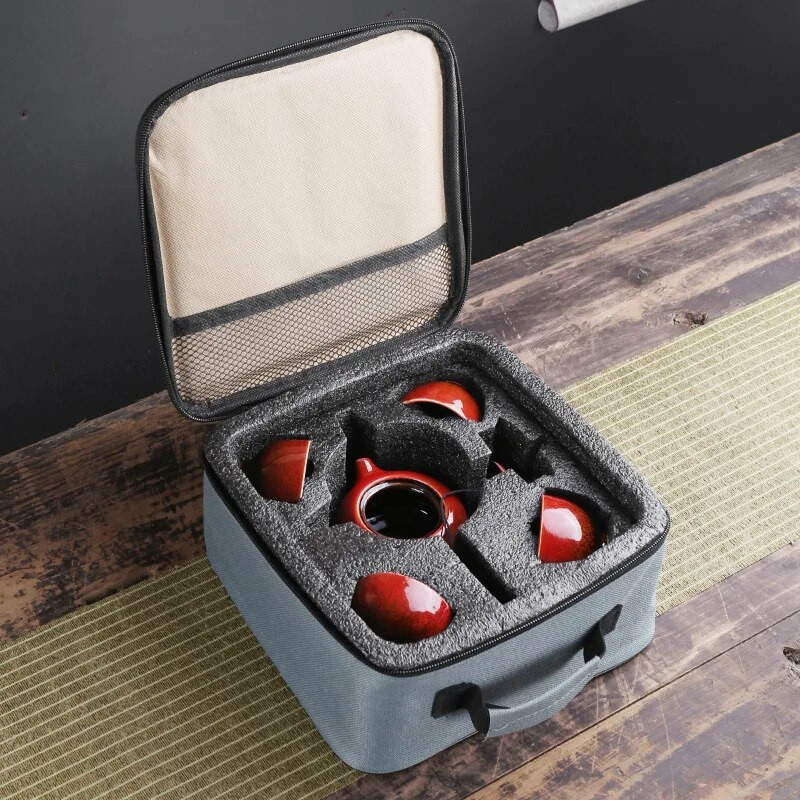 Su kelioniniu krepšiu 4 puodeliai Kinijos Kung Fu arbatos rinkinys Kelioninis rinkinys Keraminis nešiojamas arbatinukas porcelianinis arbatinukas Gaiwan arbatos puodeliai arbatos įrankis