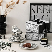 Vintažinis elegantiškas keraminis kavos puodelio ir lėkštės rinkinys Prašmatnus paukščių gėlių puodukas Namų popietės arbatos deserto padėklo dovanų dėžutė