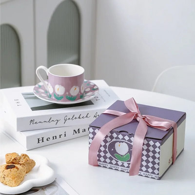 Vintažinis elegantiškas keraminis kavos puodelio ir lėkštės rinkinys Prašmatnus paukščių gėlių puodukas Namų popietės arbatos deserto padėklo dovanų dėžutė