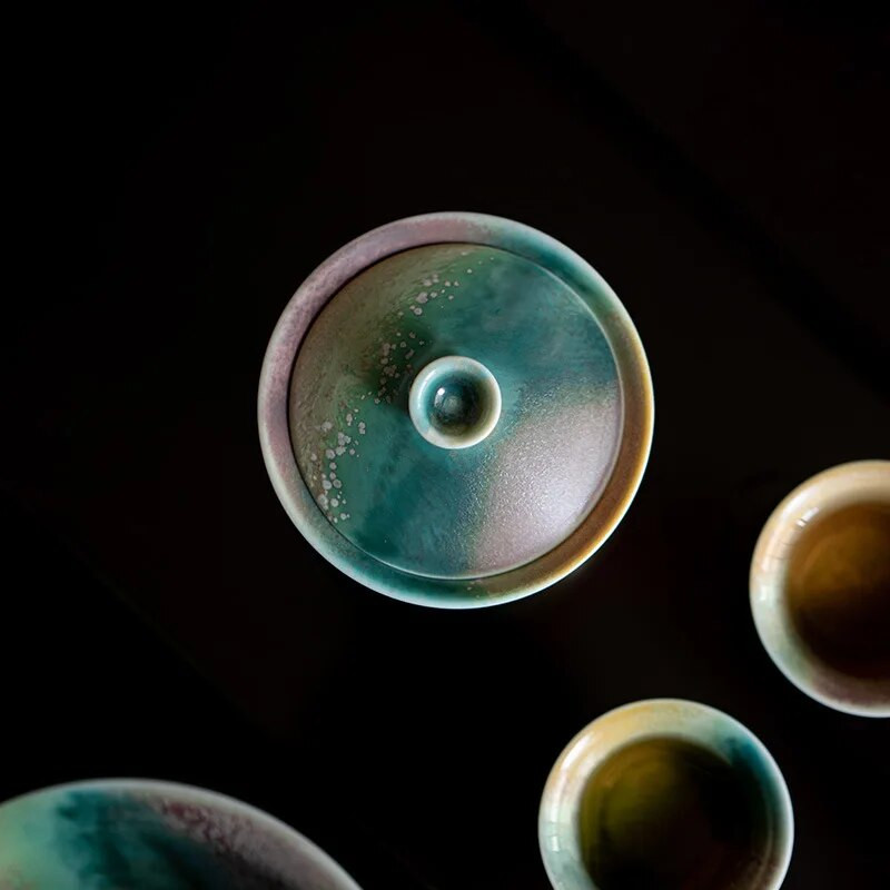 Värviline naturaalne põletusahju transformatsioon gaiwan antiikne Chaishao kungfu kaanekauss kvaliteetne tee valmistamise kauss gaiwan tee jaoks