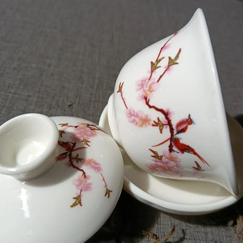 Традиционен китайски сервиз за чай Gai Wan Комплекти за чай от костен Китай Dehua Gaiwan Tea Порцеланова тенджера Комплект за пътуване Красив и лесен чайник