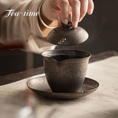 200 ml Hiina stiilis kullatud glasuuriga keraamiline tee Tureen Retro käeshoitav pott Käsitsi valmistatud jämekeraamika teekeetja Gaiwan Kung Fu teekomplekt