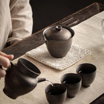 200 мл керамичен супник за чай с позлатена глазура в китайски стил, ретро ръчна тенджера, ръчно изработена машина за чай от груба керамика, комплект за чай Gaiwan Kung Fu