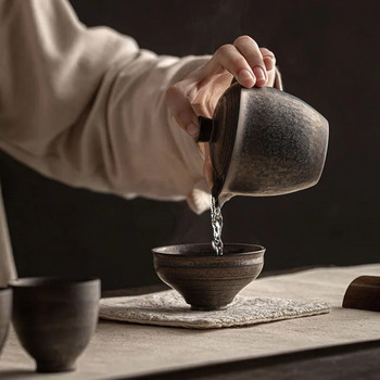 200 мл керамичен супник за чай с позлатена глазура в китайски стил, ретро ръчна тенджера, ръчно изработена машина за чай от груба керамика, комплект за чай Gaiwan Kung Fu
