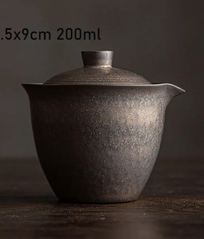 200 ml Hiina stiilis kullatud glasuuriga keraamiline tee Tureen Retro käeshoitav pott Käsitsi valmistatud jämekeraamika teekeetja Gaiwan Kung Fu teekomplekt