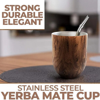 Комплект чаши за чай Yerba Mate Gourd, 12 унции, двустенна неръждаема чаша за кафе с капак, 1 сламки Bombillas Филтърна лъжица и четка