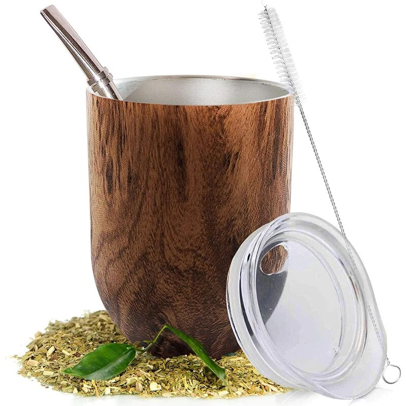 Yerba Mate kõrvitsa teetassi komplekt 12 oz, kahe seinaga roostevaba kohvitass kaanega 1 Bombillase kõrrega filtrilusikas ja pintsel