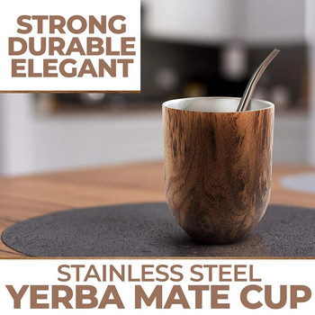 Комплект чаши за чай Yerba Mate Gourd, 12 унции, двустенна неръждаема чаша за кафе с капак, 1 сламки Bombillas Филтърна лъжица и четка