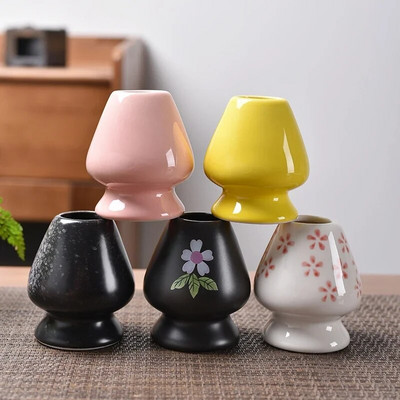 Baza pentru telul din ceramică japoneză Matcha Suport pentru ceai verde Chasen Lingură pentru ceai din bambus Bol colorat pentru ceai Matcha Suport Chasen pentru băutură Instrument de artă