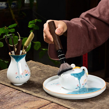 Ръчно рисувана керамична бутилка за чаена церемония Черно сандалово дърво Шестима джентълменски костюм Кунг-фу комплект за чай Аксесоари Инструменти за приготвяне на чай Подарък