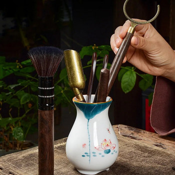 Ръчно рисувана керамична бутилка за чаена церемония Черно сандалово дърво Шестима джентълменски костюм Кунг-фу комплект за чай Аксесоари Инструменти за приготвяне на чай Подарък