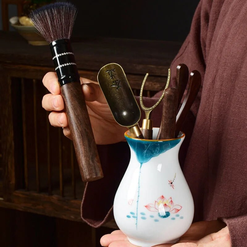 Rankomis dažytas keraminis arbatos ceremonijos butelis juodo sandalmedžio Six Gentlemen Suit Kung Fu arbatos rinkinio priedai Arbatos ruošimo įrankiai Dovana