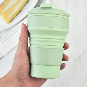 350ML/500ML Силиконова сгъваема чаша Сгъваема чаша с капак Кафе Пътуване на открито Преносими Чаши за пиене на вода Чаи
