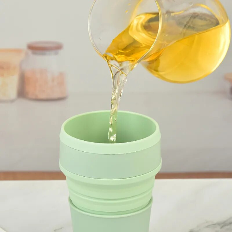 350ML/500ML Silikoninis sulankstomas puodelis Sulankstomas puodelis su dangteliu Kavos kelionės lauke Nešiojami vandens gėrimo arbatos puodeliai