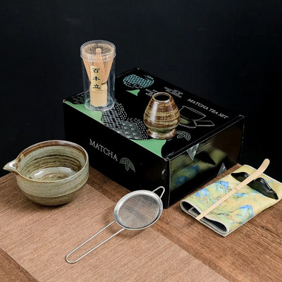 4/7 vnt japoniškos „Matcha“ arbatos rinkinys Bambuko arbatos šepetėlis Keraminis arbatos dubenėlio sudėtis kinų tradicinės rankų darbo arbatos įrankiai šventinės dovanos
