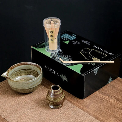 4/7 vnt japoniškos „Matcha“ arbatos rinkinys Bambuko arbatos šepetėlis Keraminis arbatos dubenėlio sudėtis kinų tradicinės rankų darbo arbatos įrankiai šventinės dovanos