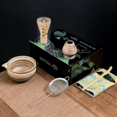 4/7 vnt japoniškos „Matcha“ arbatos rinkinys Bambuko arbatos šepetėlis Keraminis arbatos dubenėlio sudėtis kinų tradicinės rankų darbo arbatos įrankiai šventinės dovanos