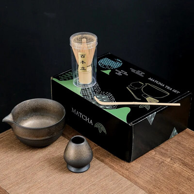 4/7 vnt japoniškos „Matcha“ arbatos rinkinys Bambuko arbatos šepetėlis Keraminis arbatos dubenėlio sudėtis kinų tradicinės rankų darbo arbatos įrankiai šventinės dovanos